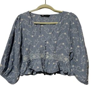 Zara Blue Floral Blouse